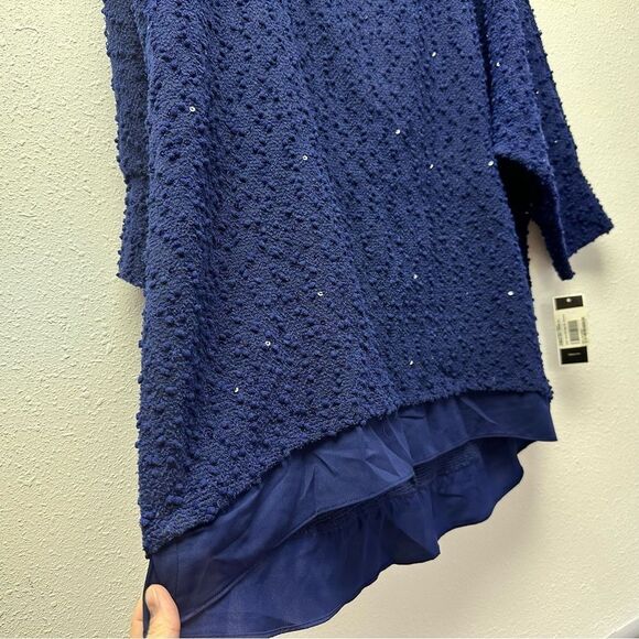 ALFANI Womens Royal Blue Glitter 3/4 Sleeve Crew Neck Sweater - Picture 5 of 10